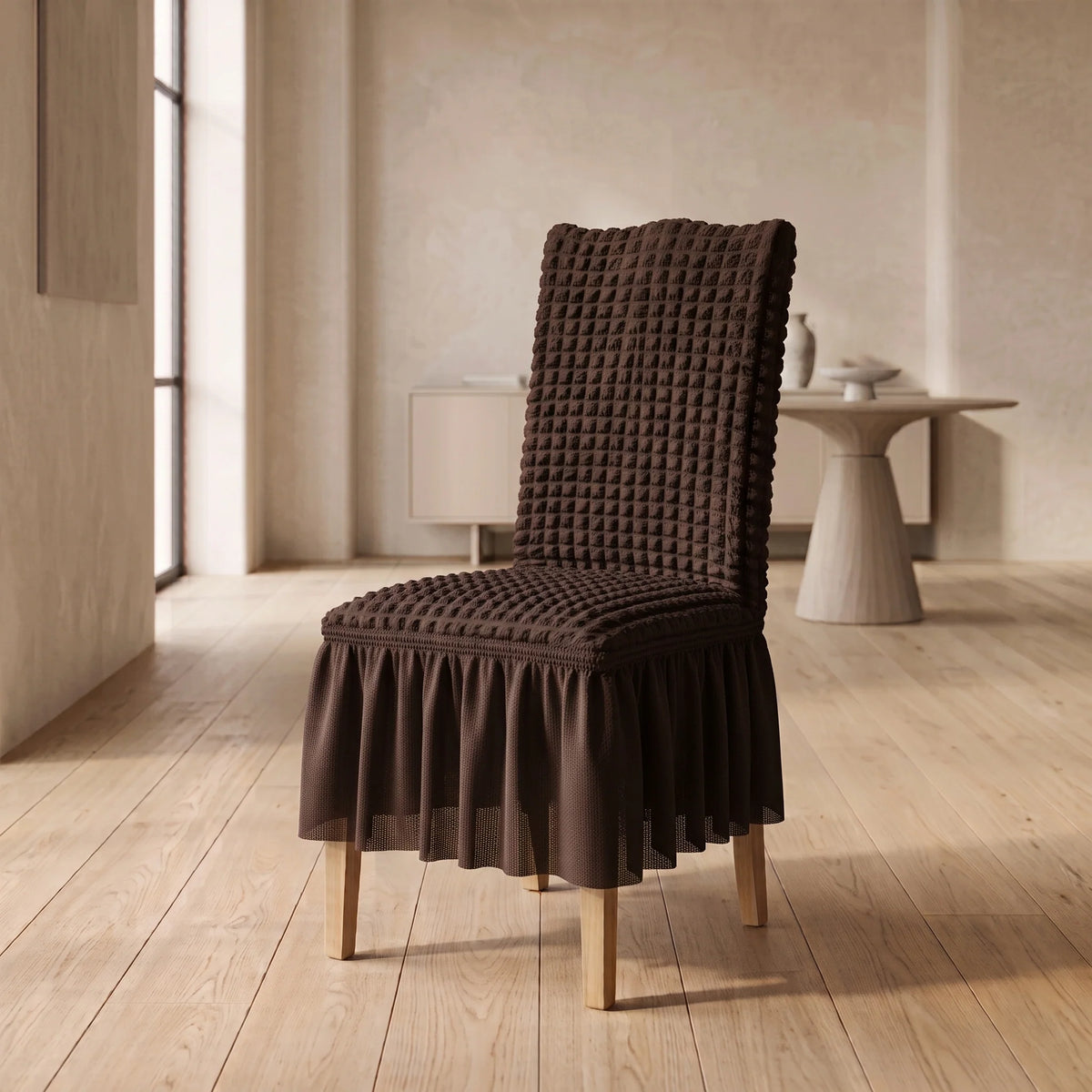 Dining Chair Cover Textured Stretch Ruffled Skirt