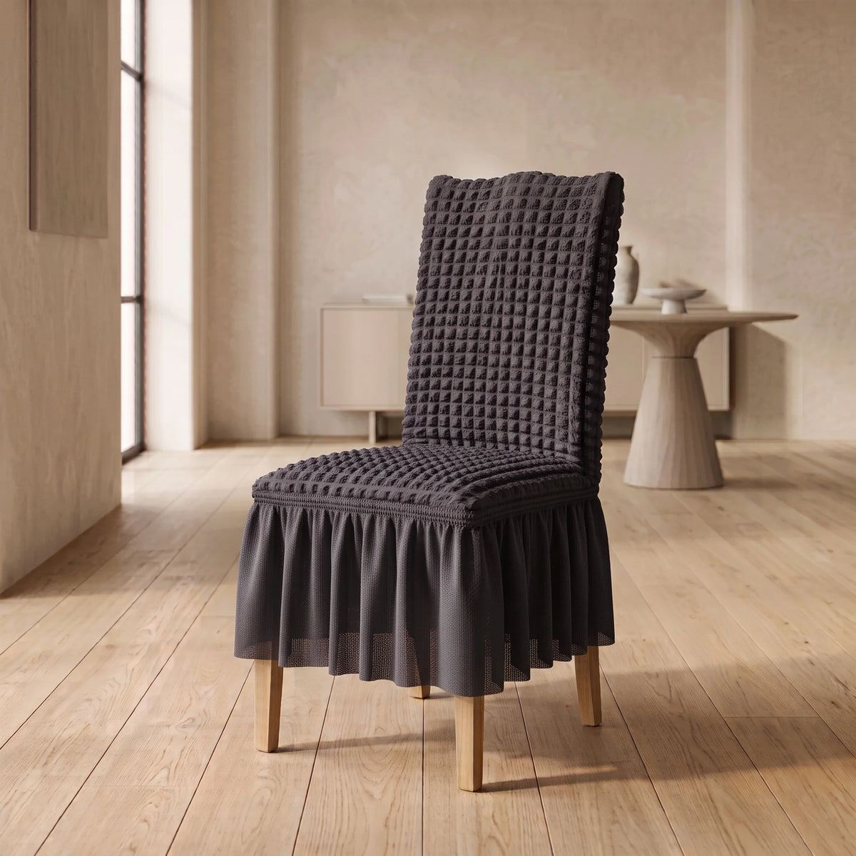 Dining Chair Cover Textured Stretch Ruffled Skirt