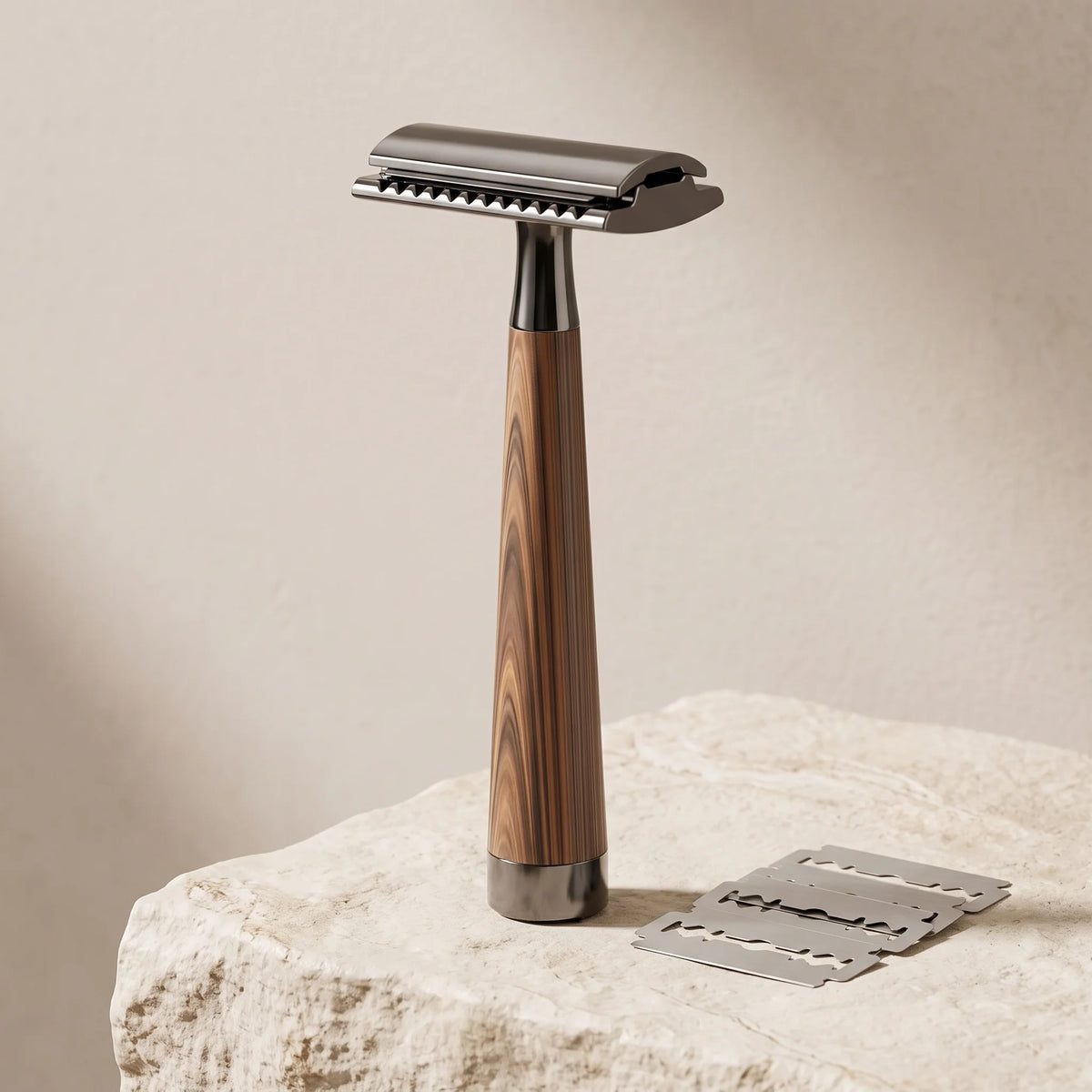 Double-Edge Safety Razor Weighted Wood-Grain Handle