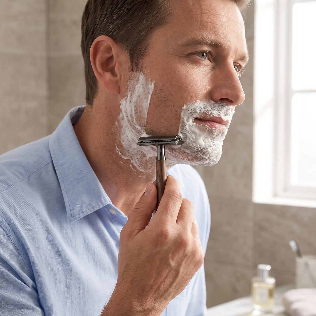 Double-Edge Safety Razor Weighted Wood-Grain Handle