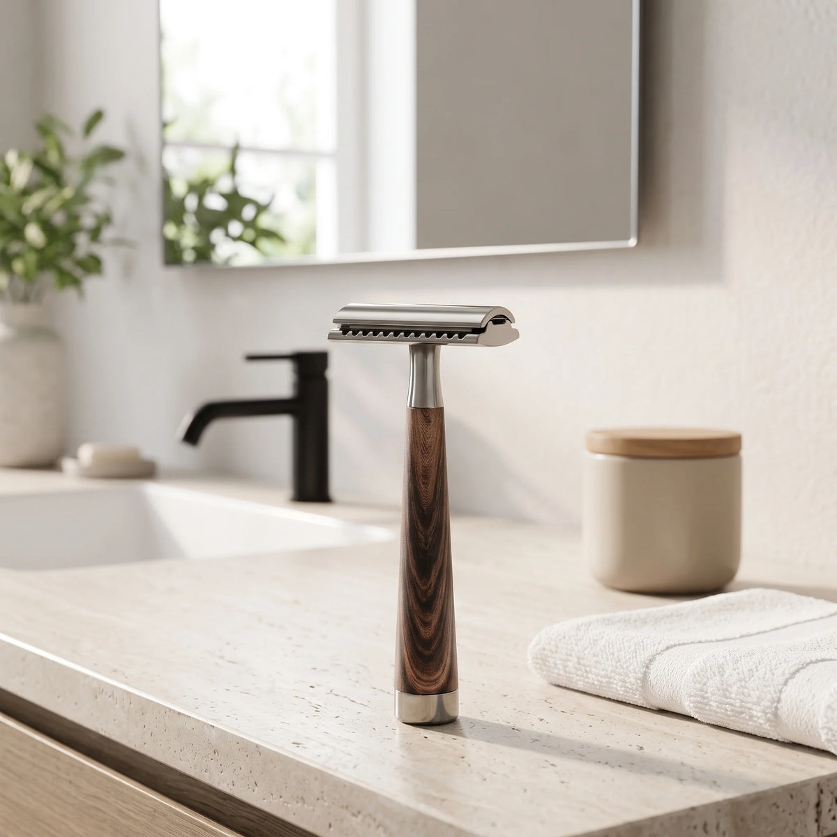 Double-Edge Safety Razor Weighted Wood-Grain Handle