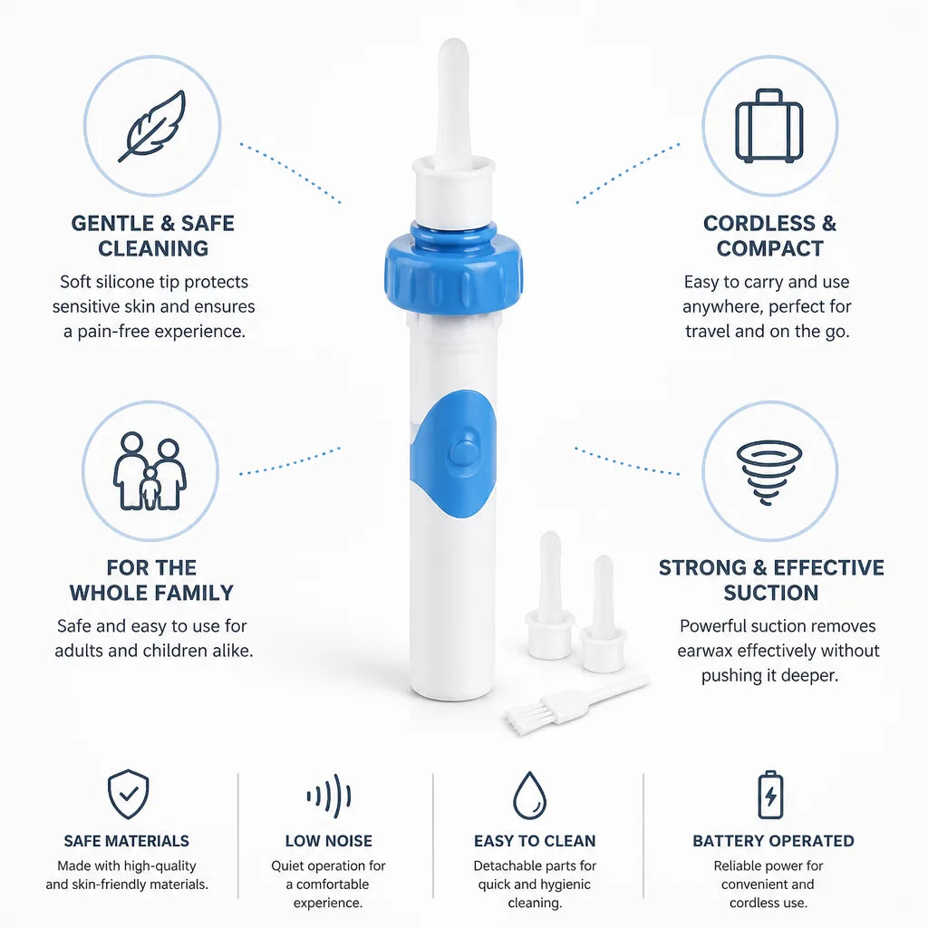 Ear Cleaner Cordless Gentle Suction & Silicone Tip