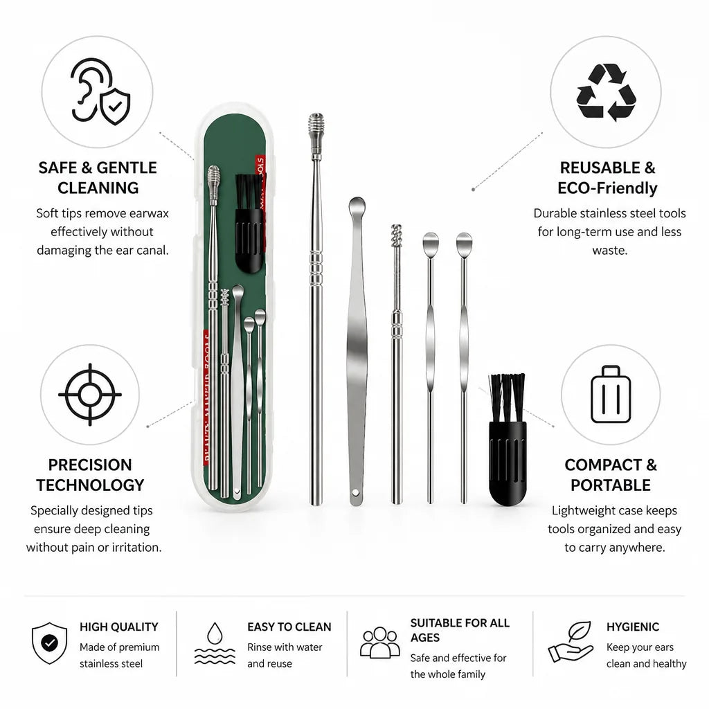 Ear Cleaning Kit Silicone Tips & Multi Tools