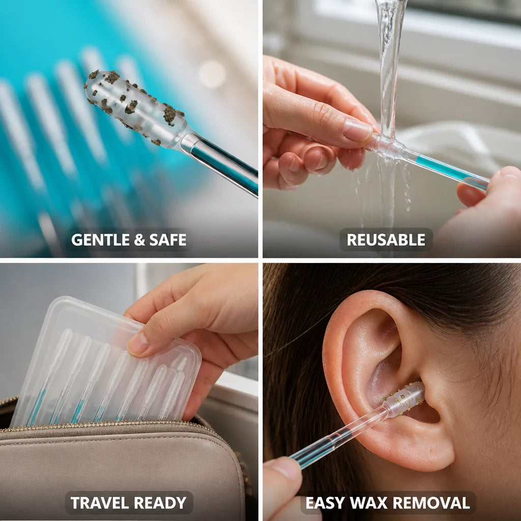 Ear Cleaning Sticks Sticky Silicone Tips Reusable Travel Case