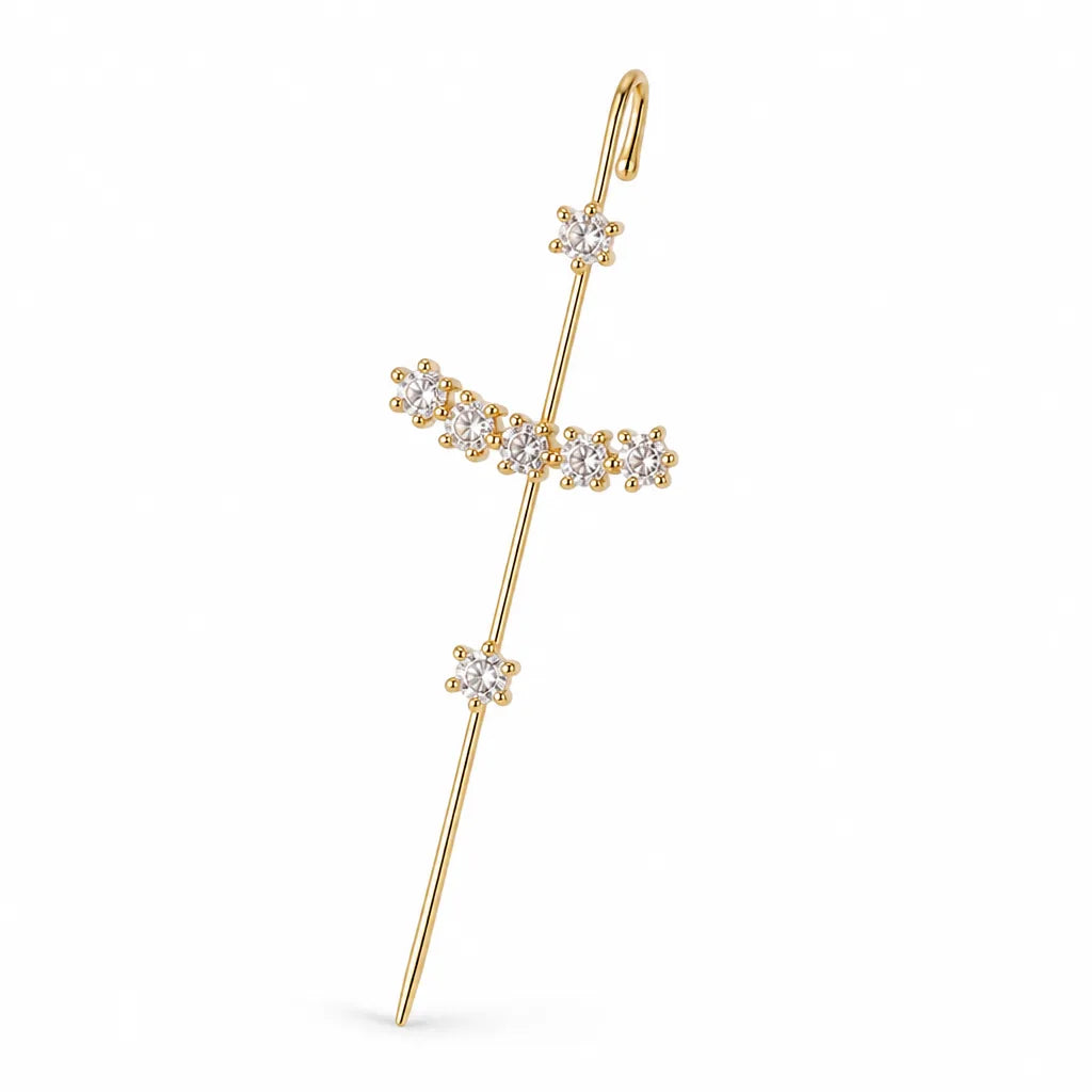 Ear Crawler Earring Hypoallergenic Rhinestone & Gold Tone