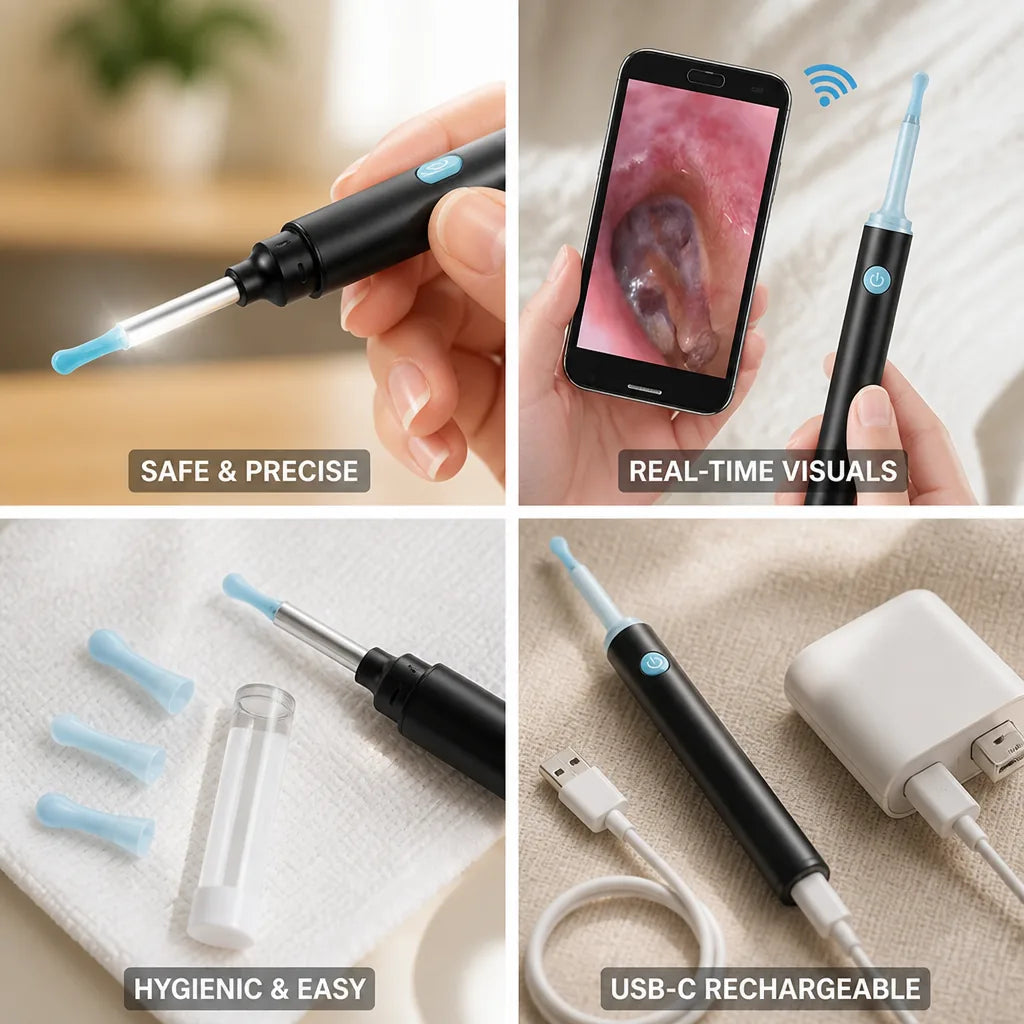 Ear Endoscope HD Camera Silicone Tips USB-C Rechargeable