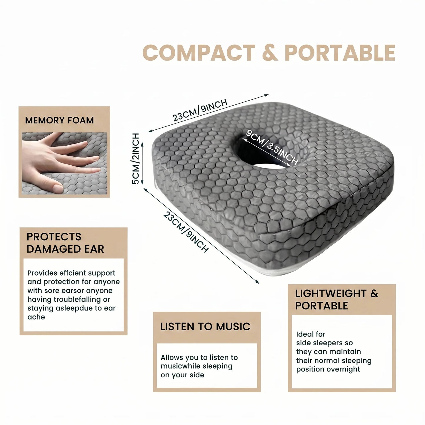 Ear Piercing Pillow Memory Foam & Hypoallergenic Cover