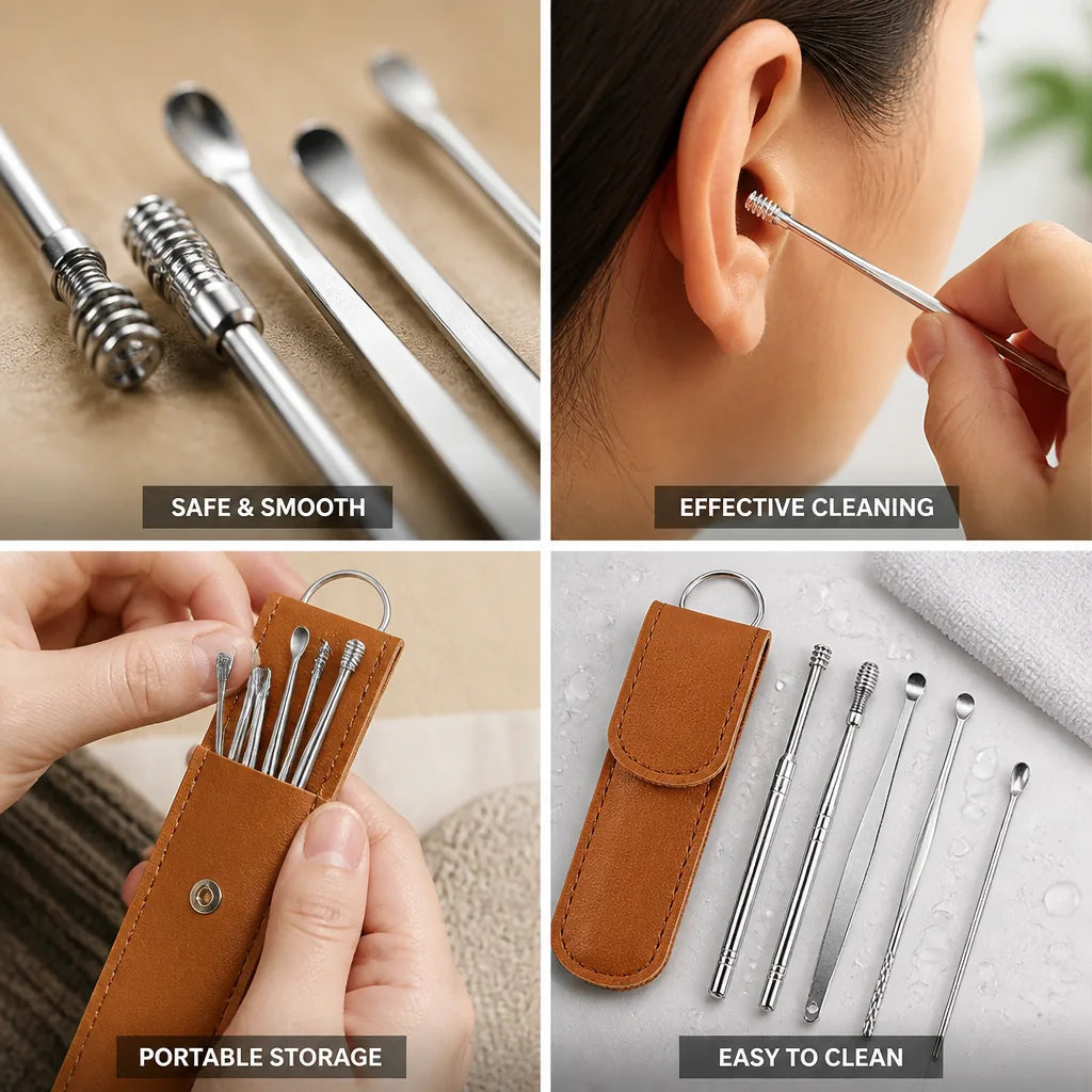 Ear Wax Removal Kit Stainless Steel Spiral & Scoop Tips