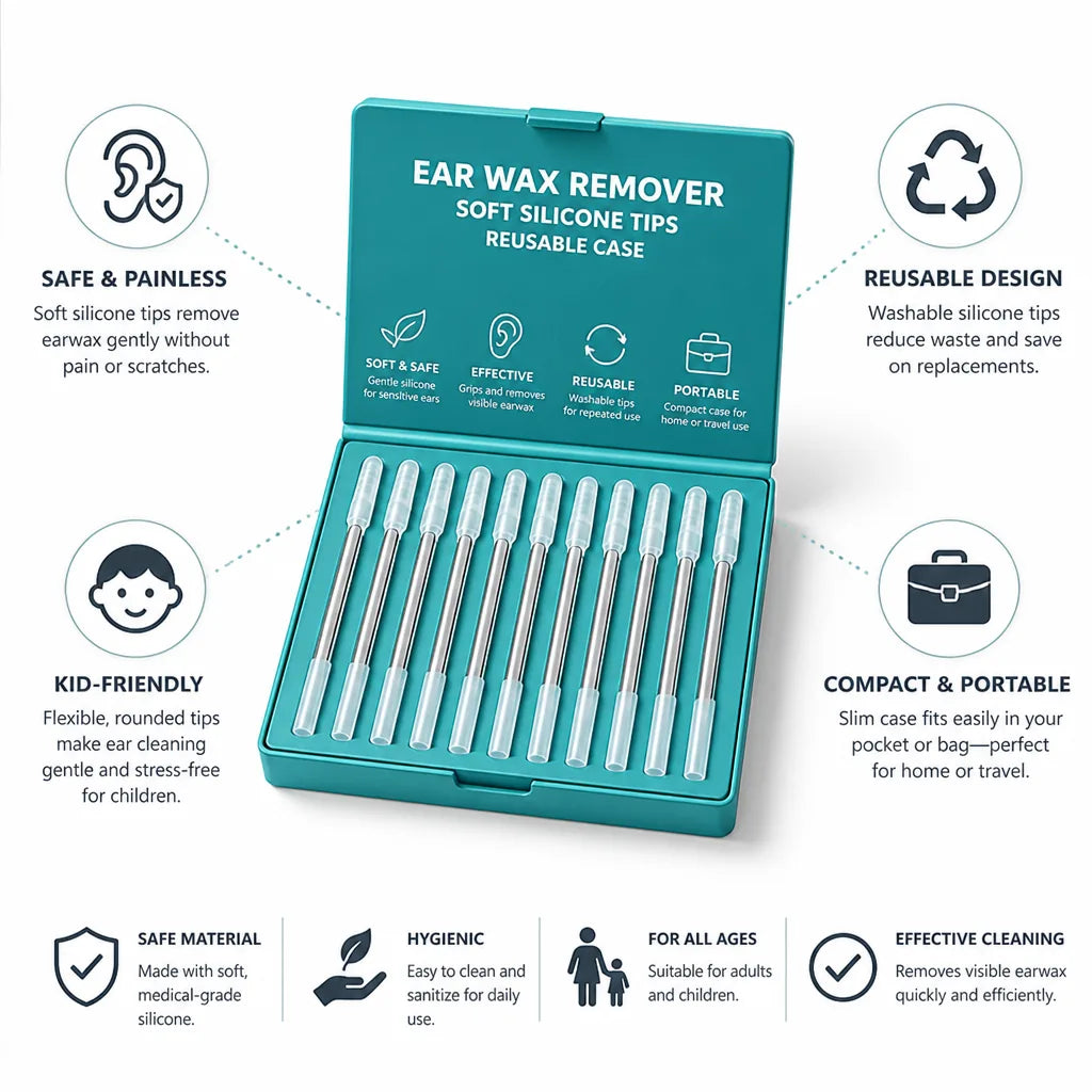 Ear Wax Remover Soft Silicone Tips Reusable Case