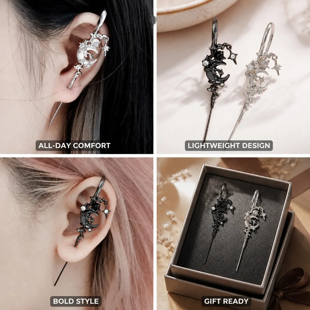 Earrings Moonlight-Inspired Dangle Lightweight Silver-Tone & Black