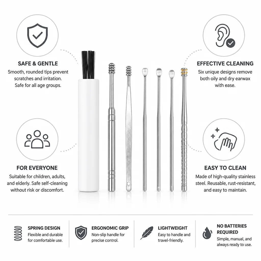 Earwax Removal Kit 6 Stainless Steel Tools