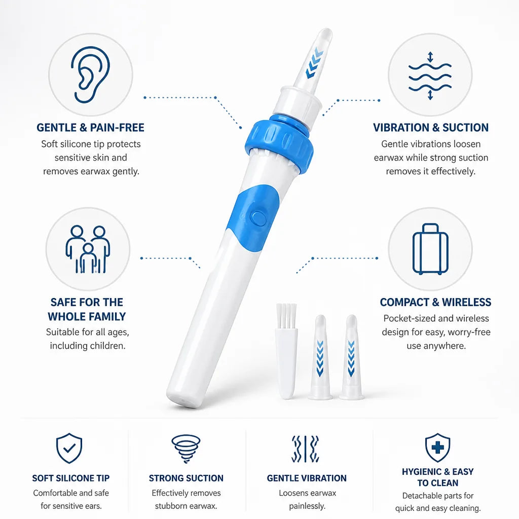 Earwax Remover Wireless Vibration & Suction Soft Silicone Tip