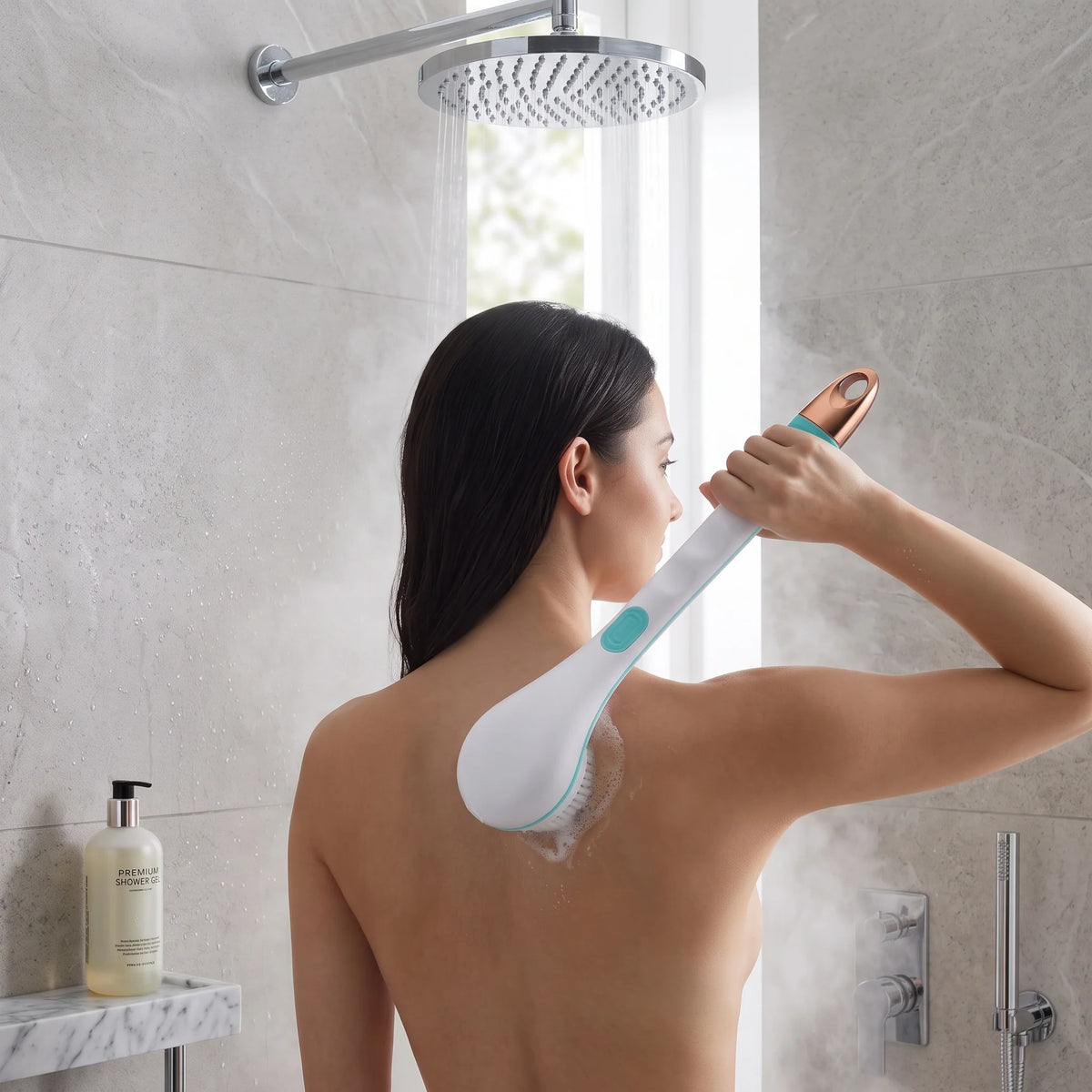Electric Body Brush Long Handle Rotating Four Interchangeable Heads