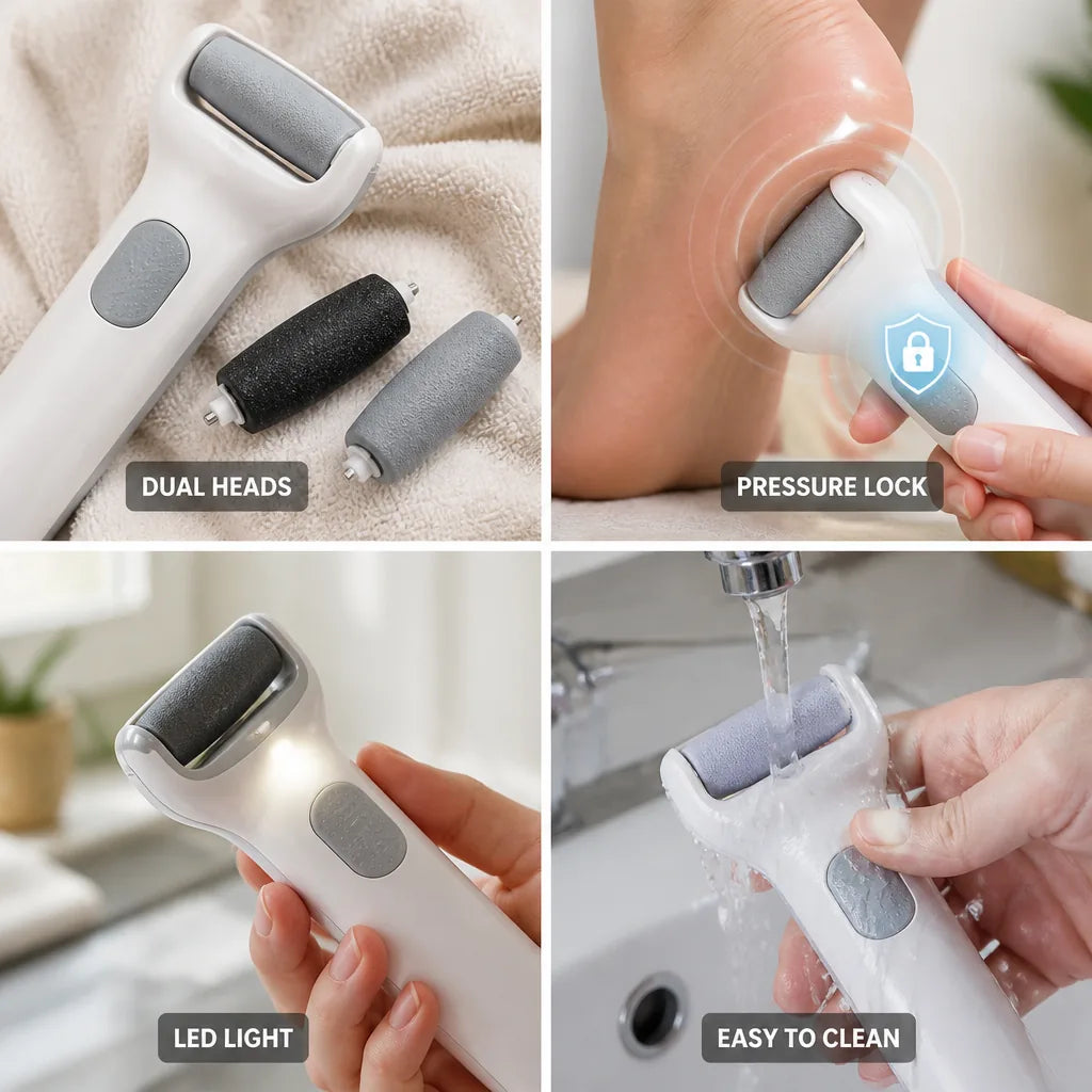 Electric Callus Remover Dual Grinding Heads Pressure Lock