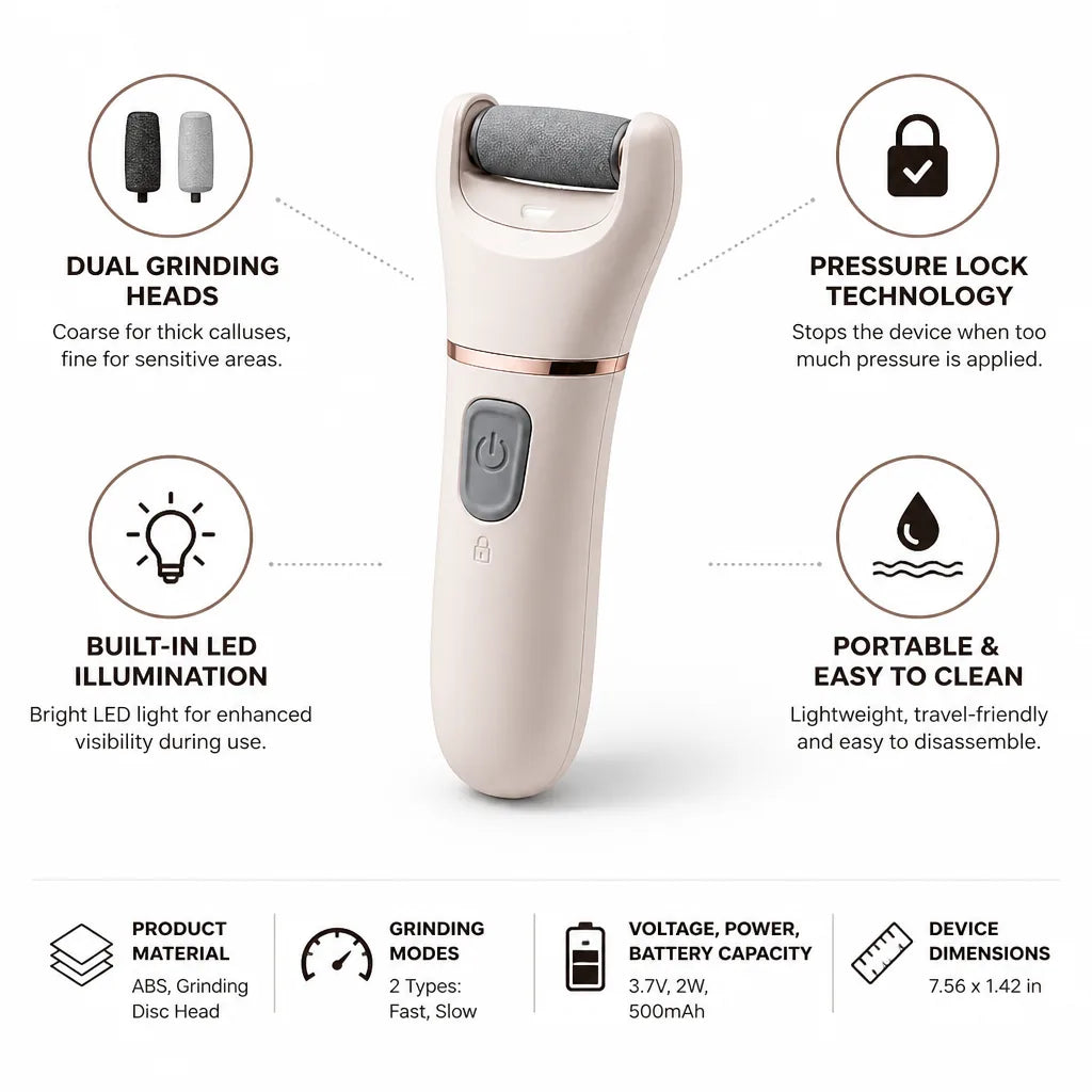 Electric Callus Remover Dual Grinding Heads Pressure Lock