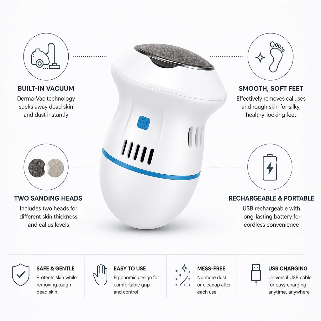 Electric Callus Remover Integrated Vacuum Two Sanding Heads