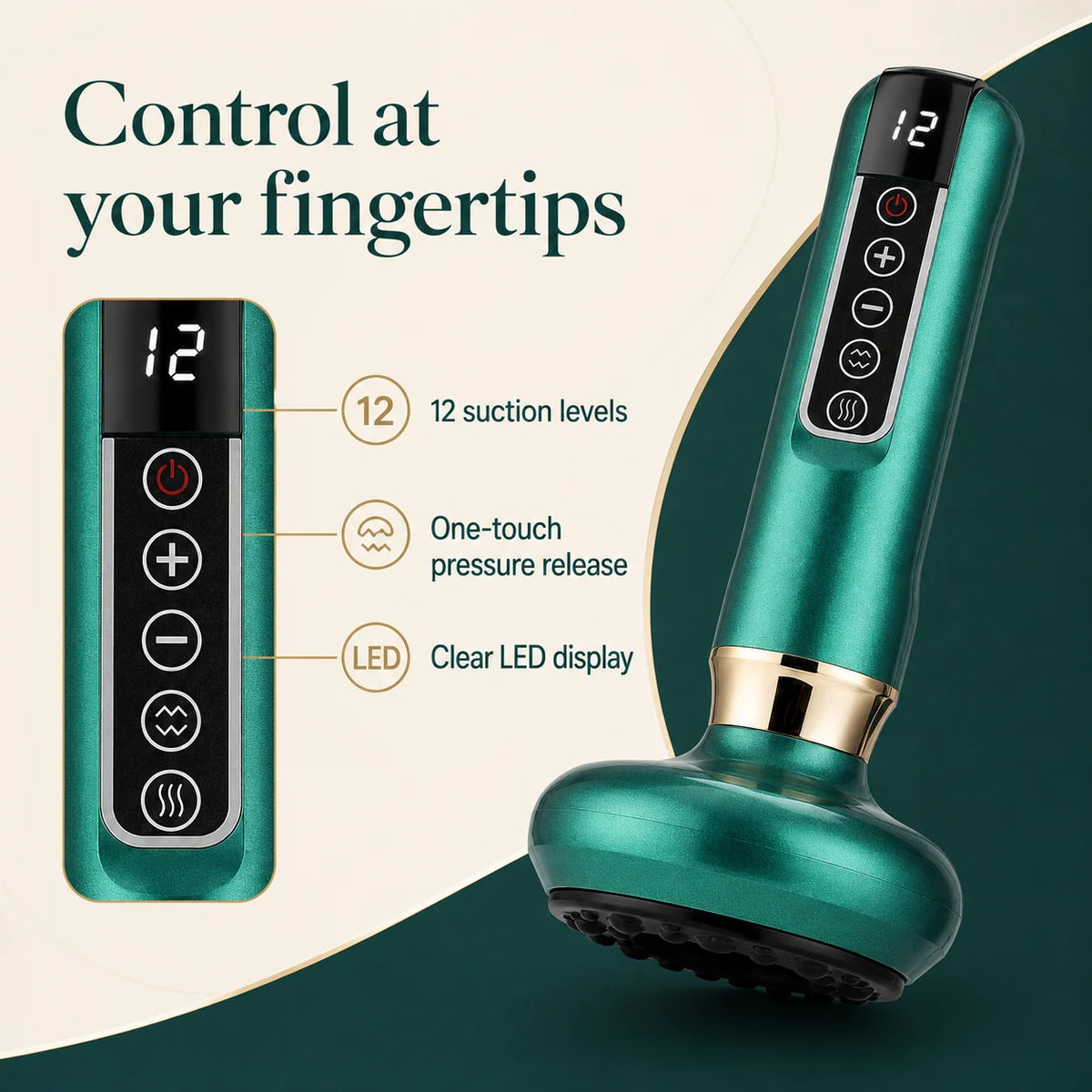 Electric Cupping Massager Cordless Rechargeable 12 Suction Levels