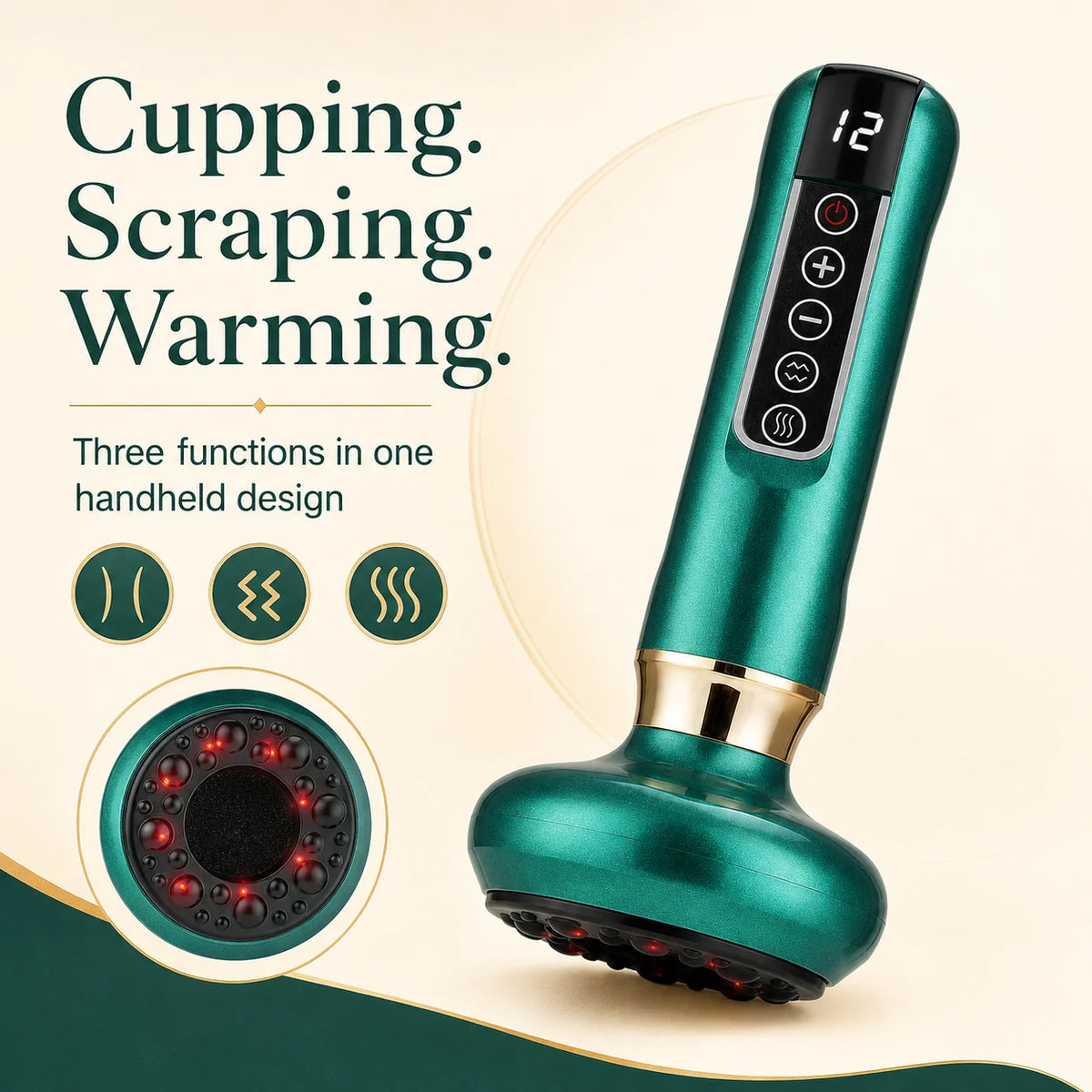 Electric Cupping Massager Cordless Rechargeable 12 Suction Levels