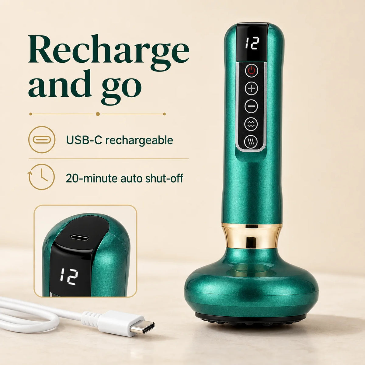 Electric Cupping Massager Cordless Rechargeable 12 Suction Levels