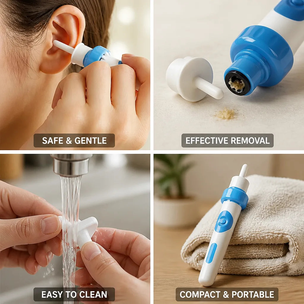 Electric Ear Cleaner Vibration & Vacuum BPA-Free Silicone Tip