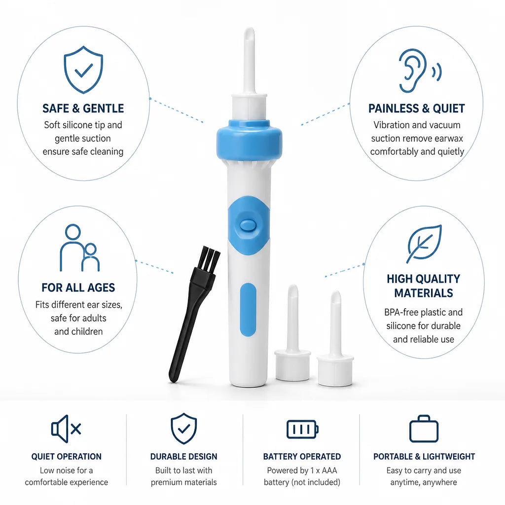 Electric Ear Cleaner Vibration & Vacuum BPA-Free Silicone Tip
