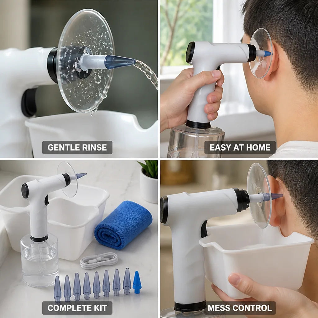 Electric Ear Rinse Kit Adjustable Water Jet Disposable Nozzles