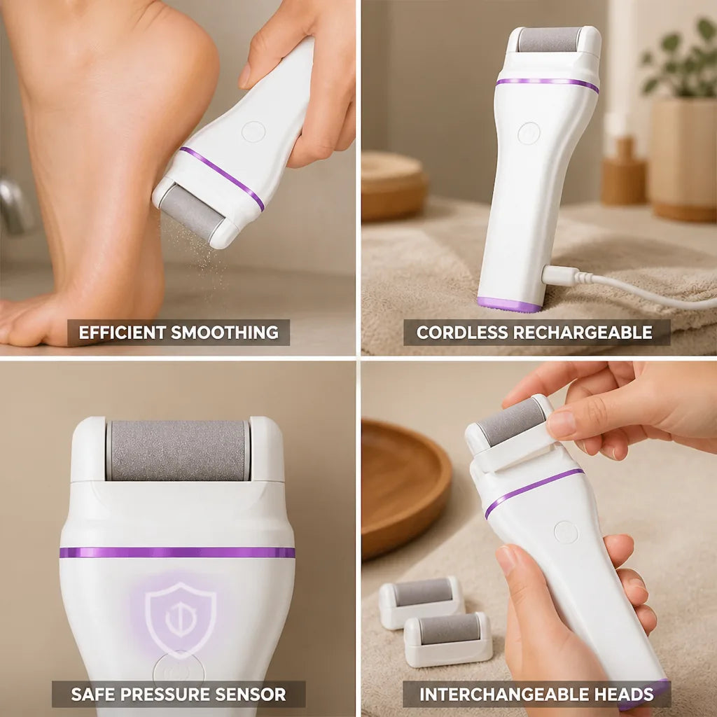 Electric Foot File Rechargeable Cordless Interchangeable Heads