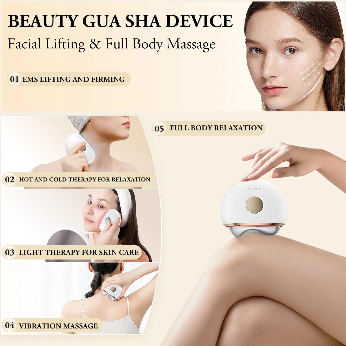 Electric Gua Sha Massager EMS Microcurrent 3-Color LED Hot/Cold