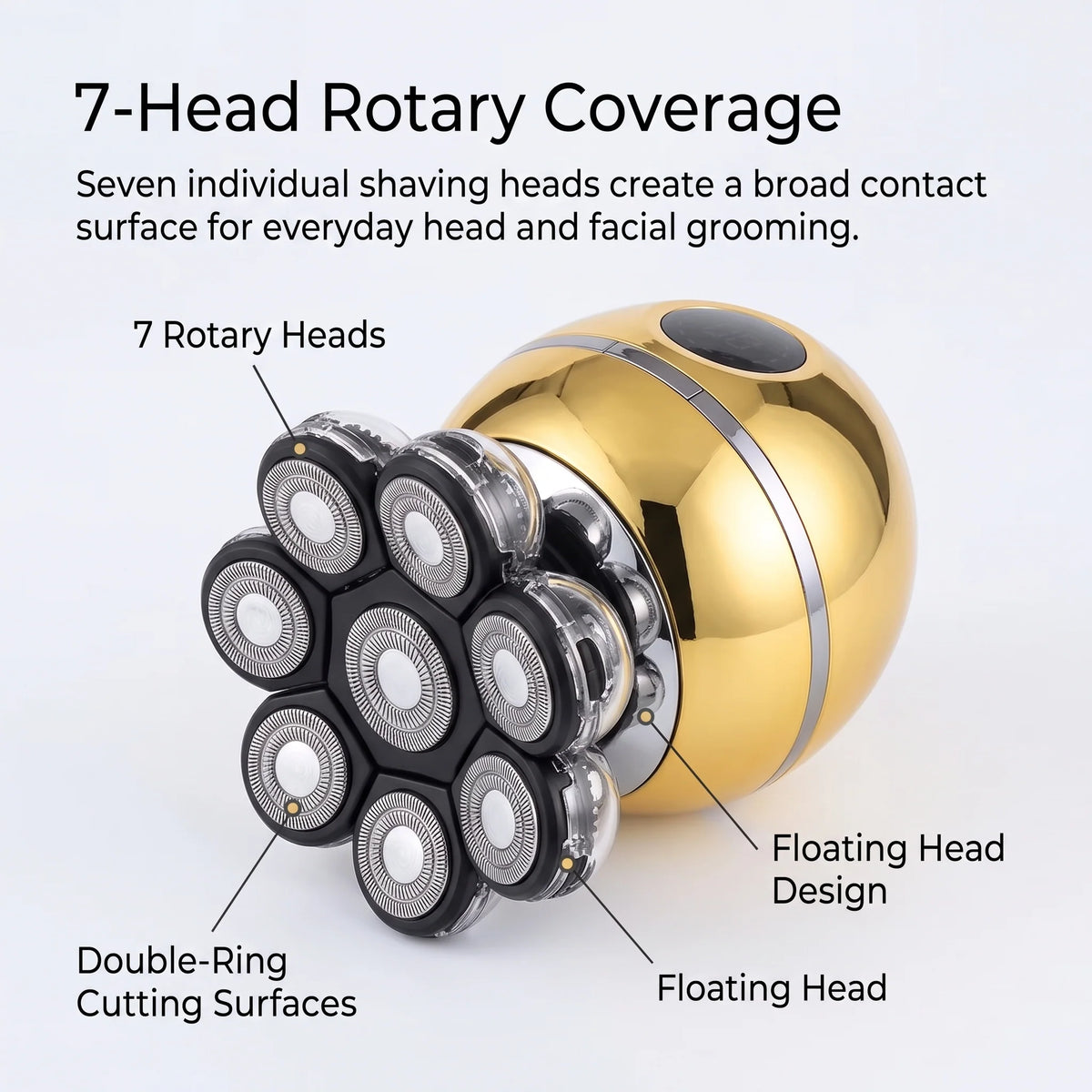 Electric Head Shaver 7-Head Rotary 5-in-1 Cordless
