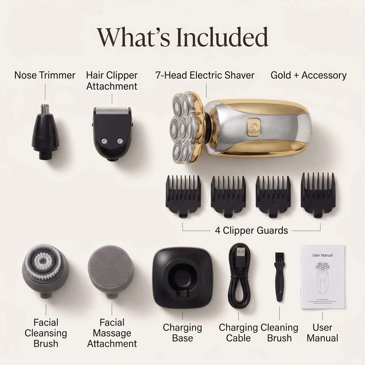 Electric Head Shaver 7-Head Rotary 5-in-1 Cordless