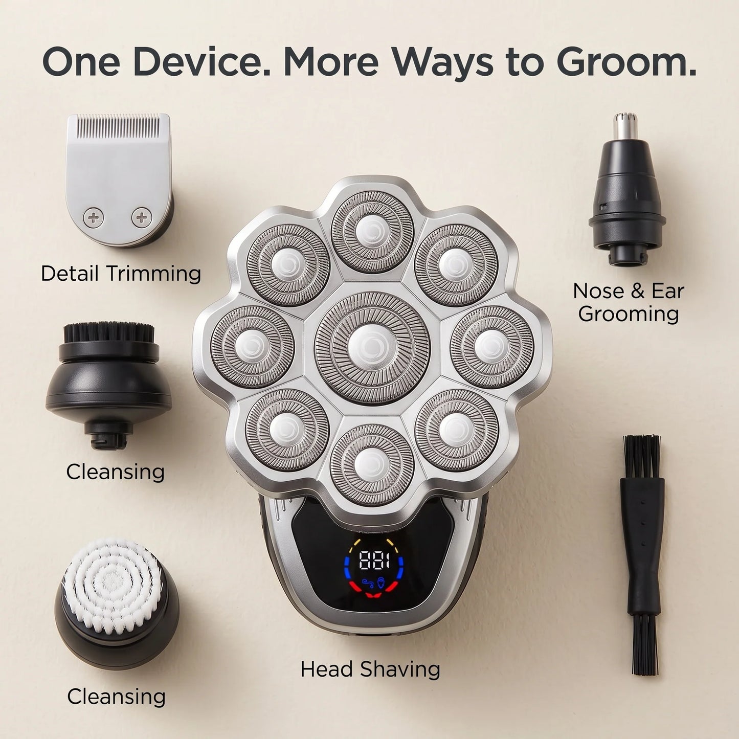 Electric Head Shaver 9-Head Rotary 5-in-1 Wet & Dry
