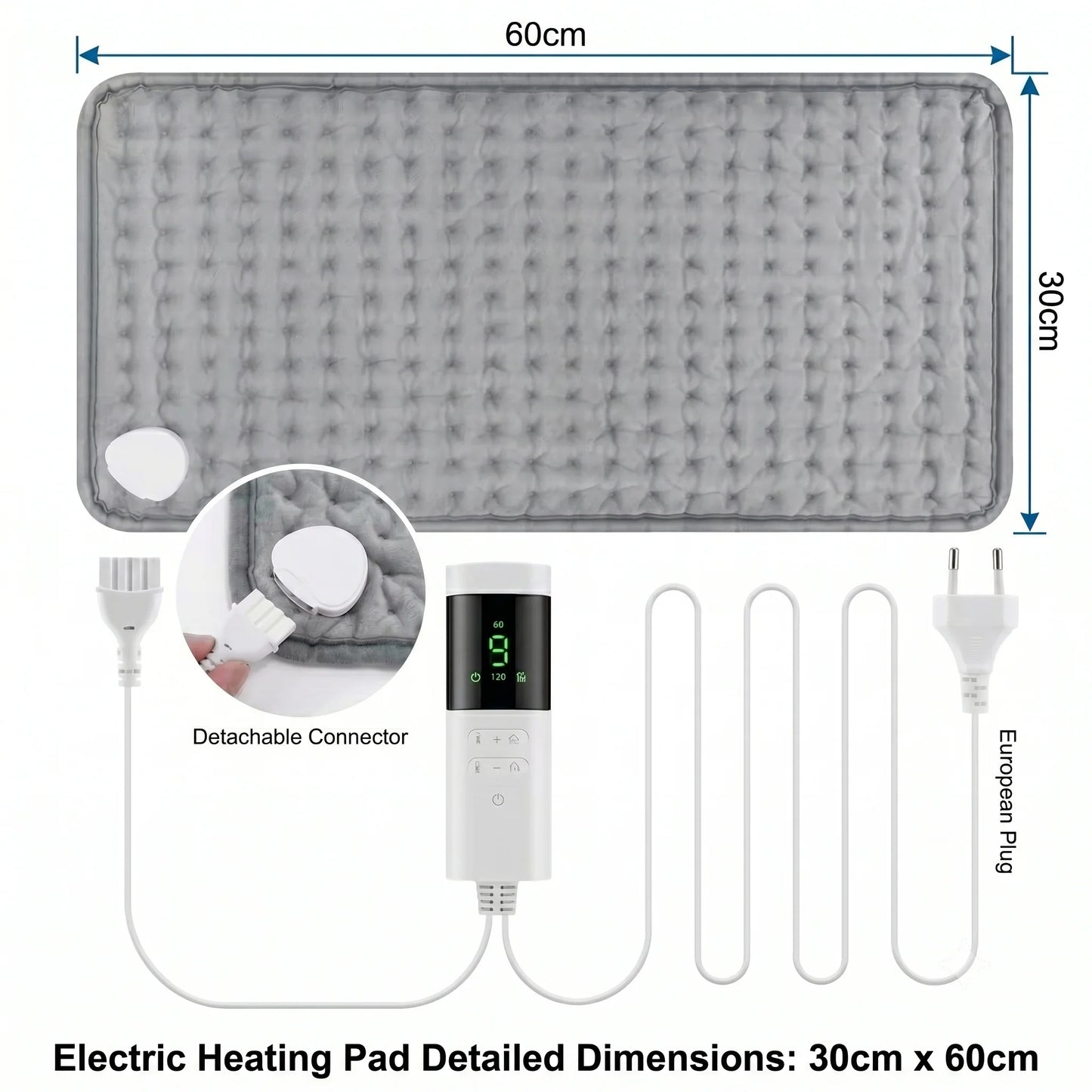 Electric Heating Pad Plush Washable Cover Adjustable Heat