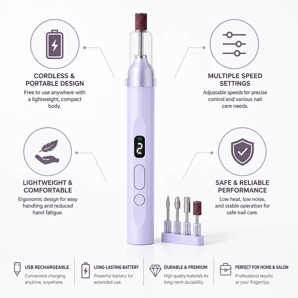 Electric Nail Drill Cordless & Portable Multiple Speeds
