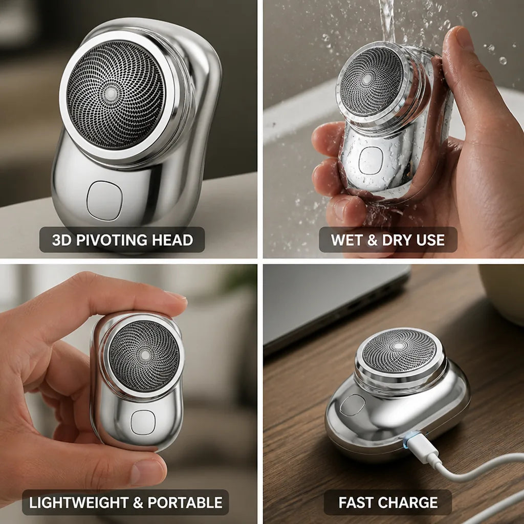 Electric Shaver 3D Pivoting Head Waterproof Stainless Steel Blades