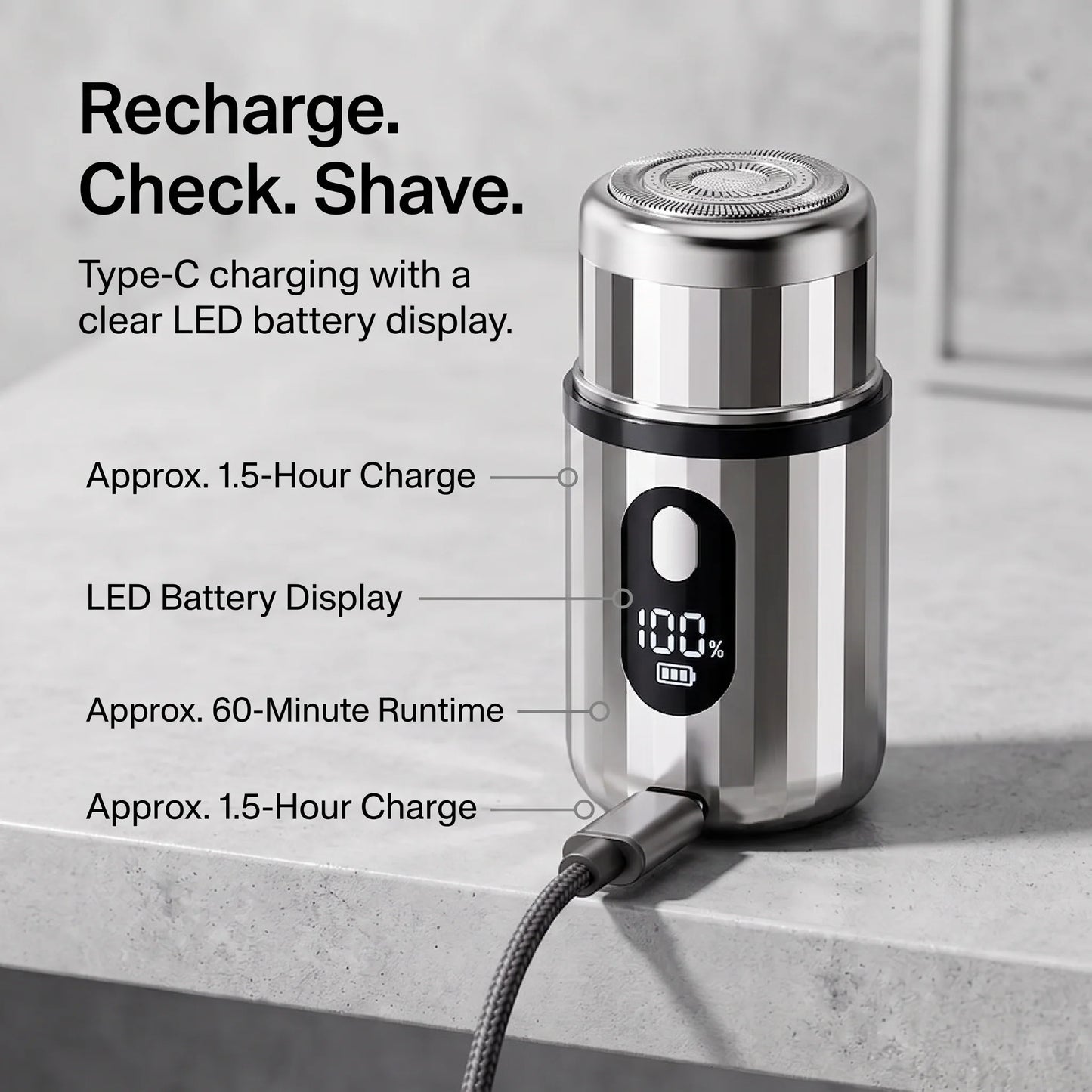 Electric Shaver Compact Three-Head LED Battery Display