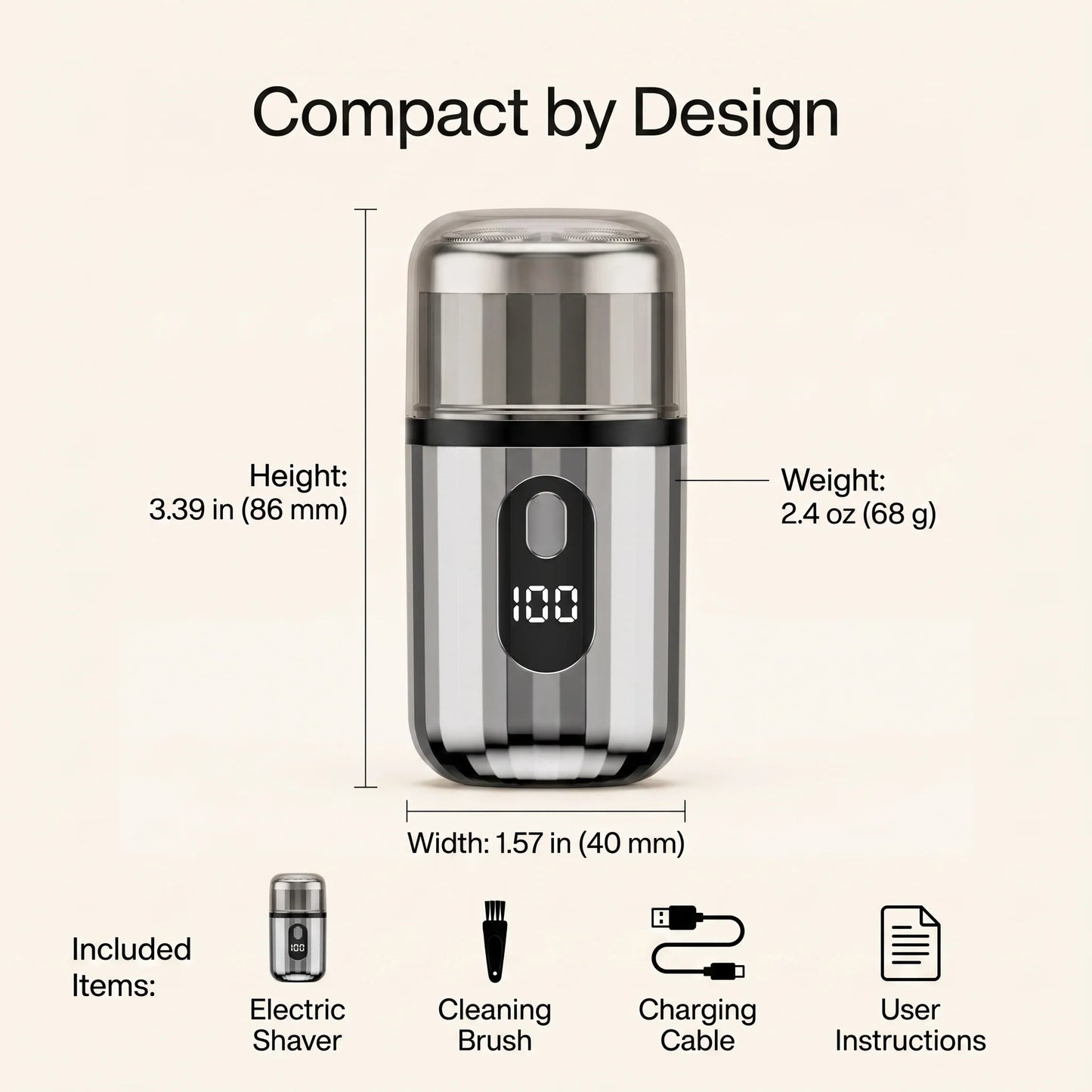 Electric Shaver Compact Three-Head LED Battery Display
