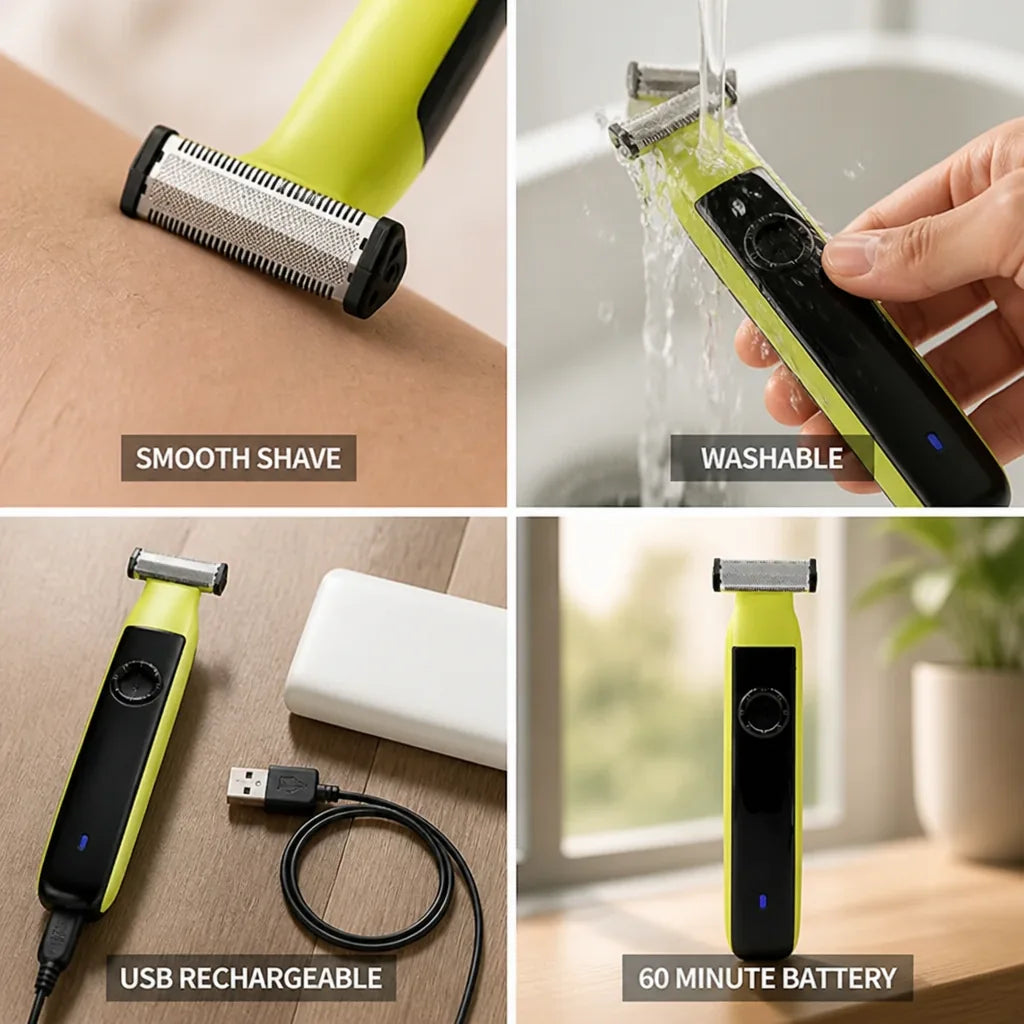 Electric Shaver Waterproof Washable USB Rechargeable 60 Minute Battery