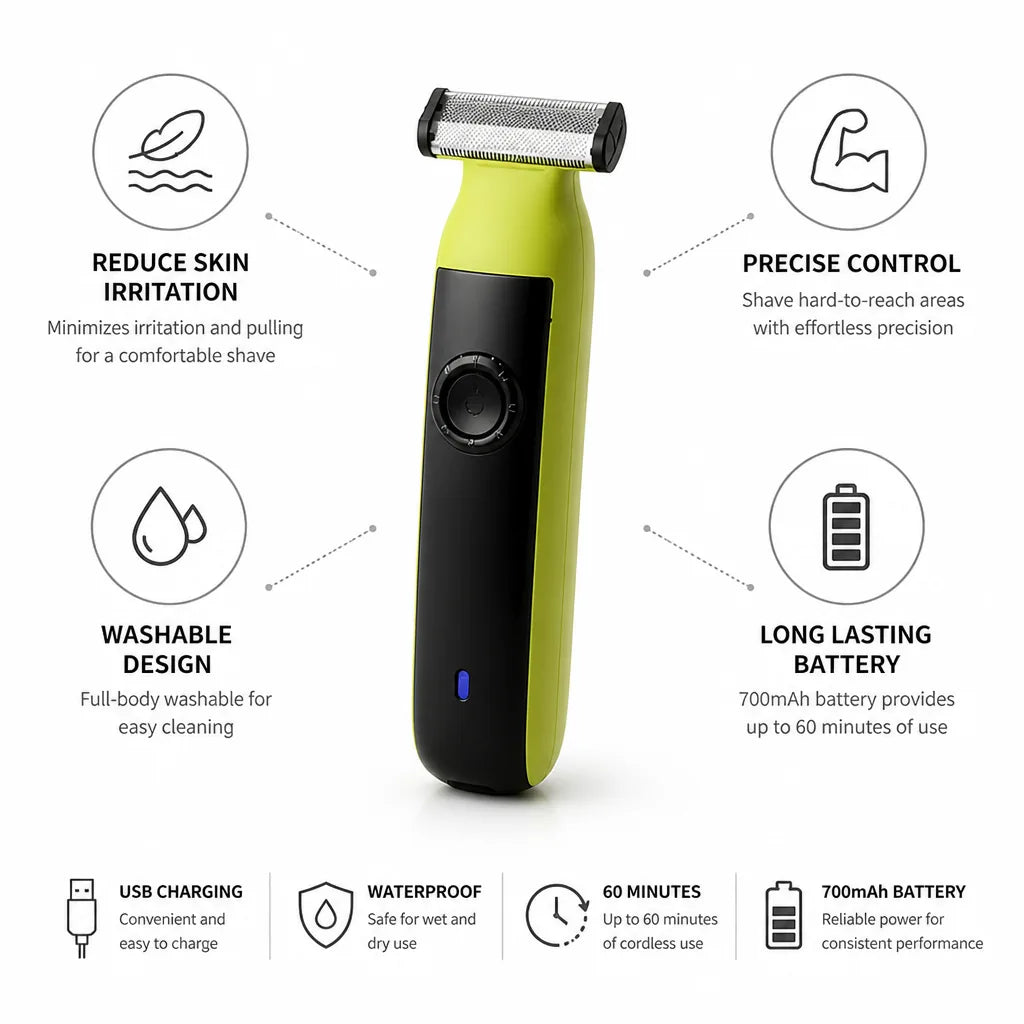 Electric Shaver Waterproof Washable USB Rechargeable 60 Minute Battery