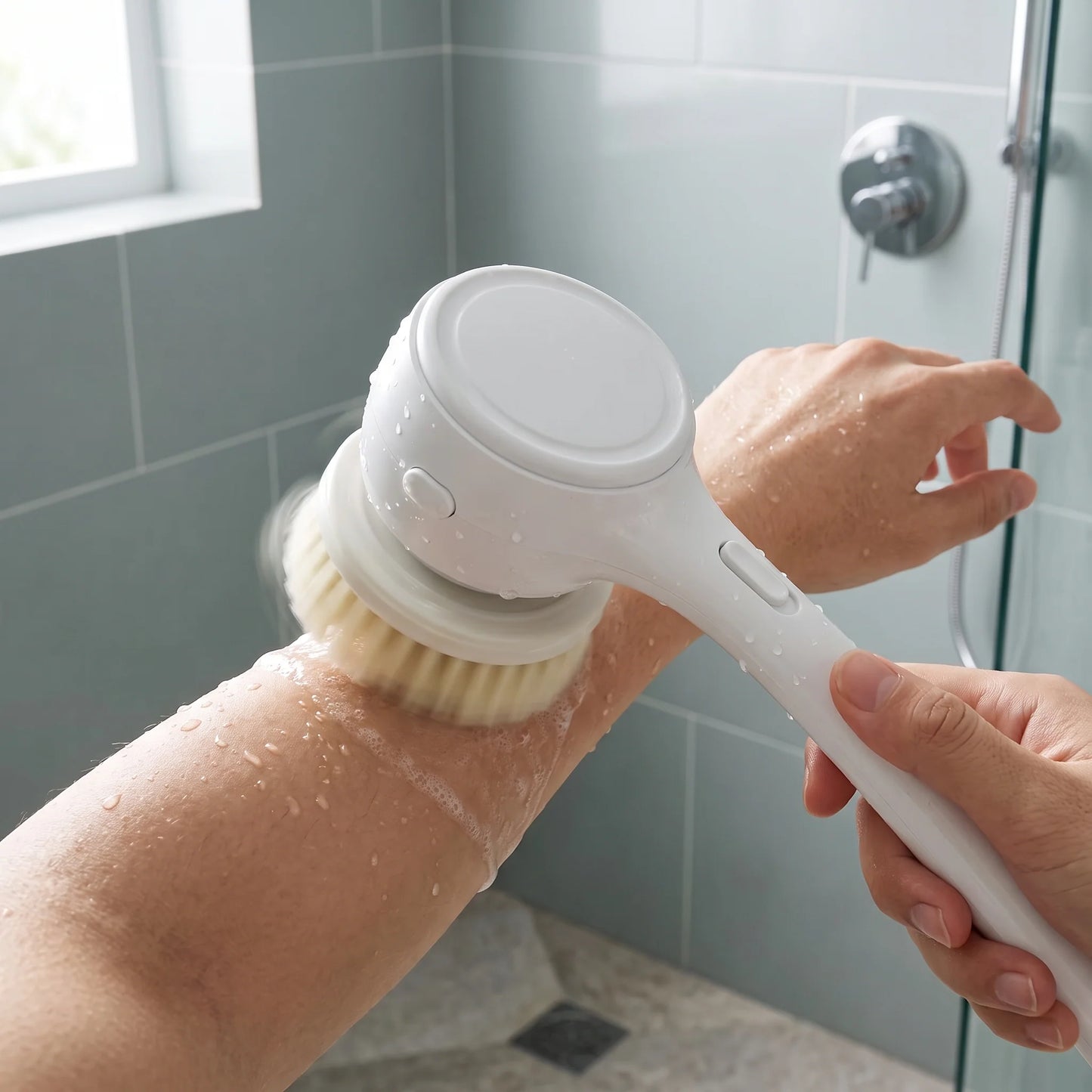 Electric Shower Brush Rotating 5 Heads Long Handle