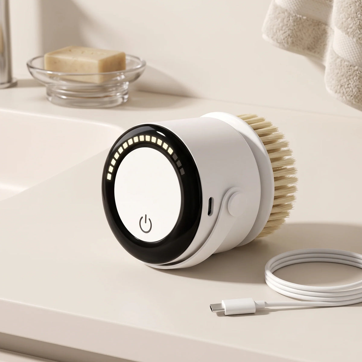 Electric Shower Brush Rotating 5 Heads Long Handle