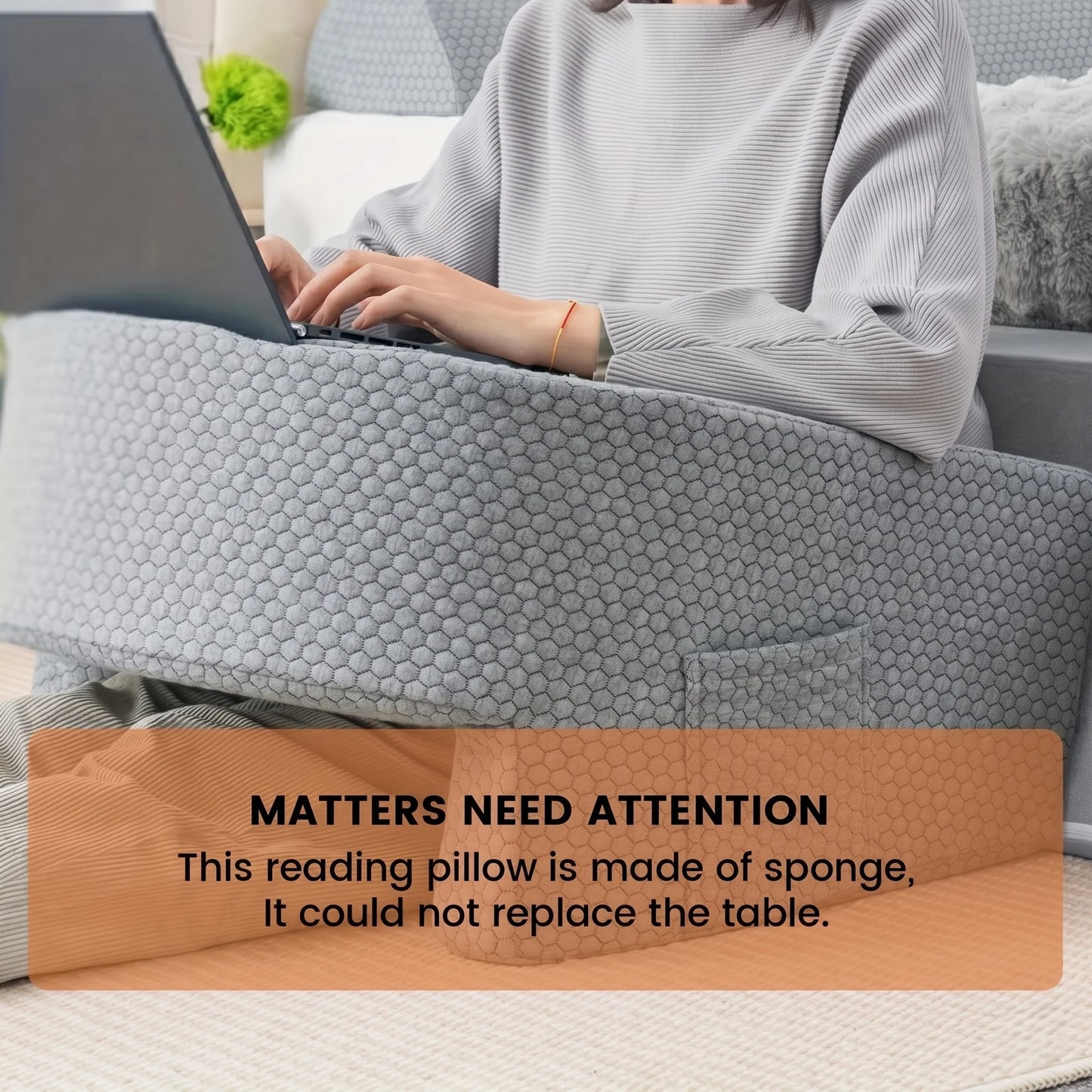 Ergonomic Reading & Laptop Support Cushion Side Pockets Fits Most Laps