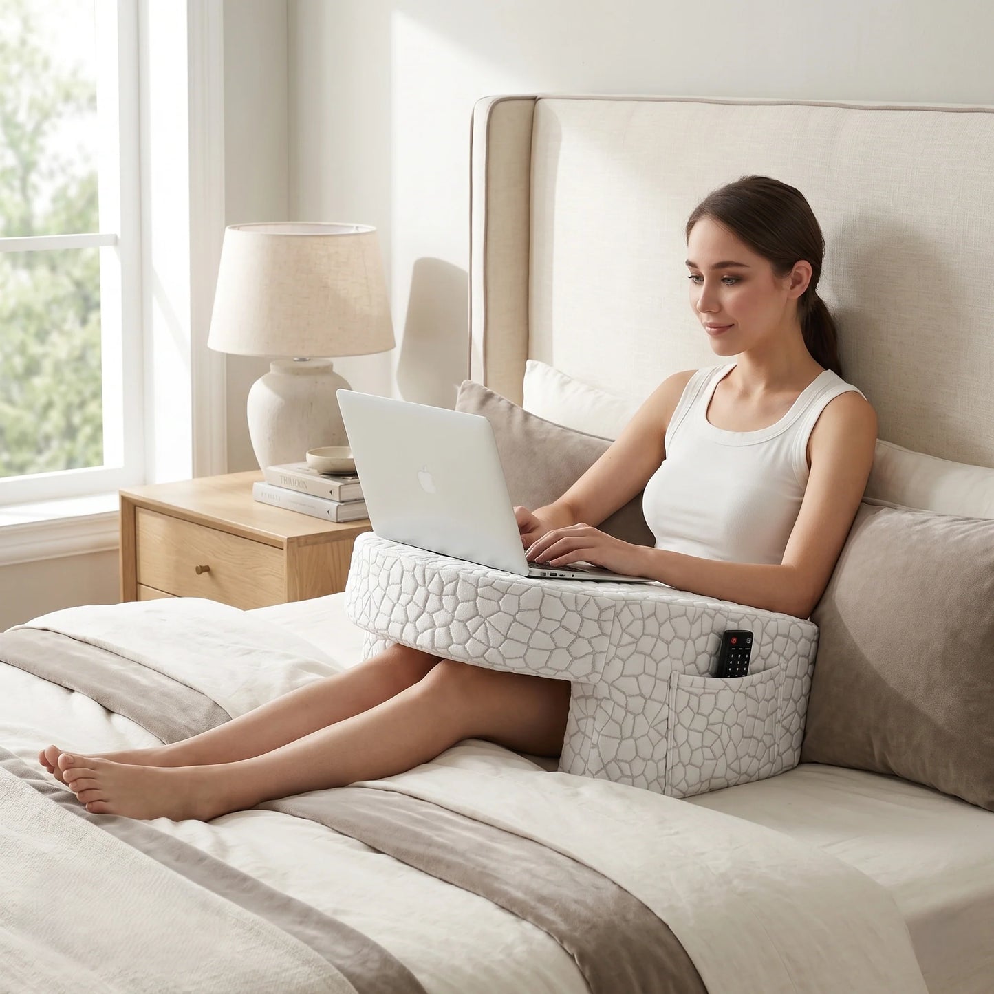 Ergonomic Reading & Laptop Support Cushion Side Pockets Fits Most Laps