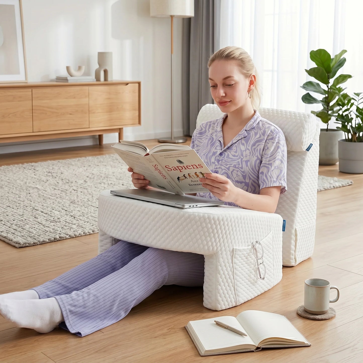 Ergonomic Reading & Laptop Support Cushion Side Pockets Fits Most Laps