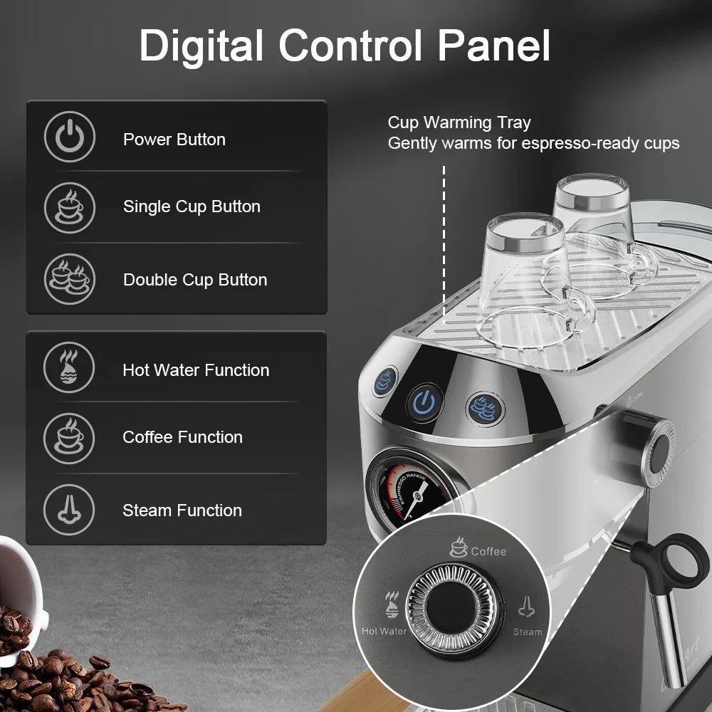 Espresso Machine 20-Bar Extraction Steam Frother Removable Base