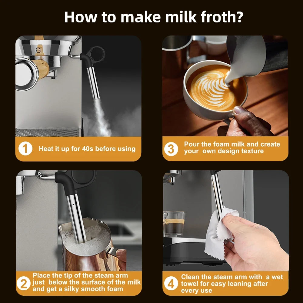 Espresso Machine 20-Bar Extraction Steam Frother Removable Base