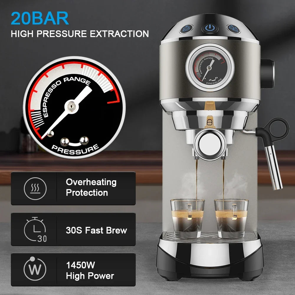 Espresso Machine 20-Bar Extraction Steam Frother Removable Base