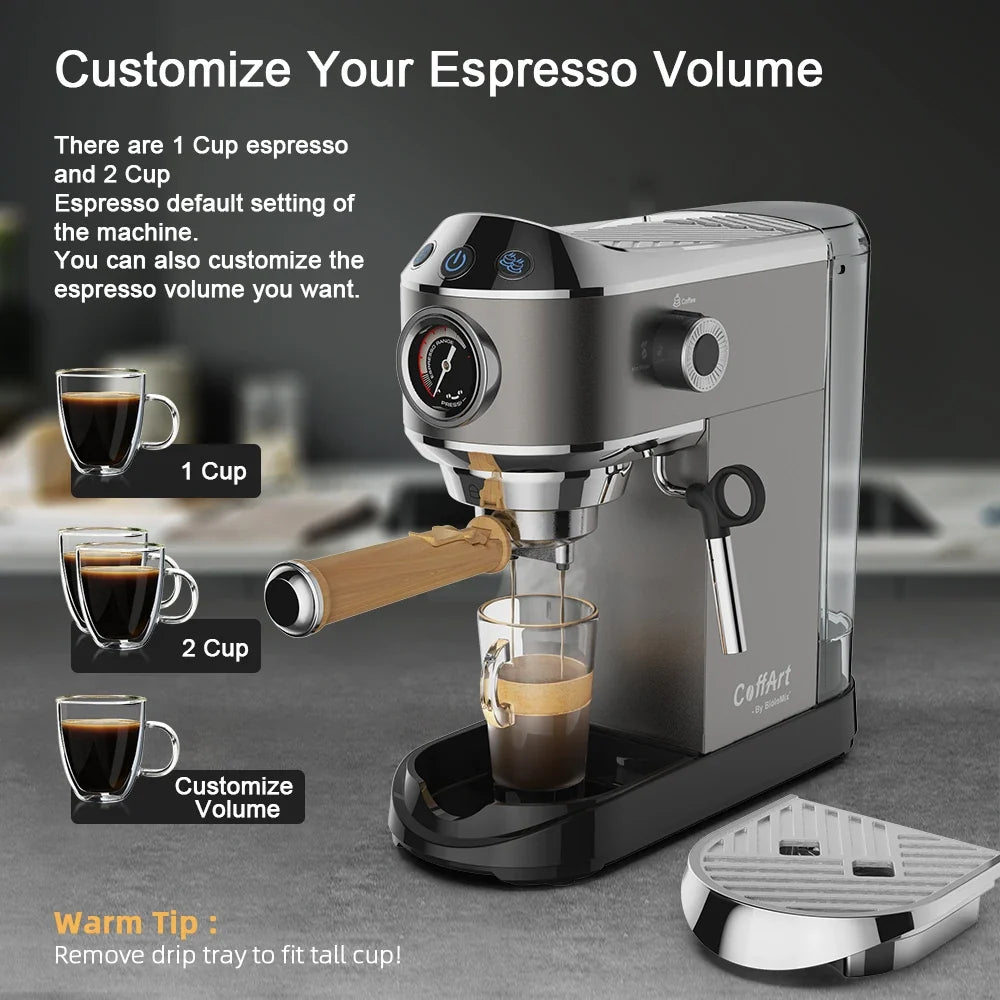 Espresso Machine 20-Bar Extraction Steam Frother Removable Base