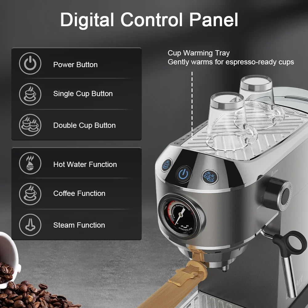 Espresso Machine 20-Bar Extraction Steam Frother Removable Base