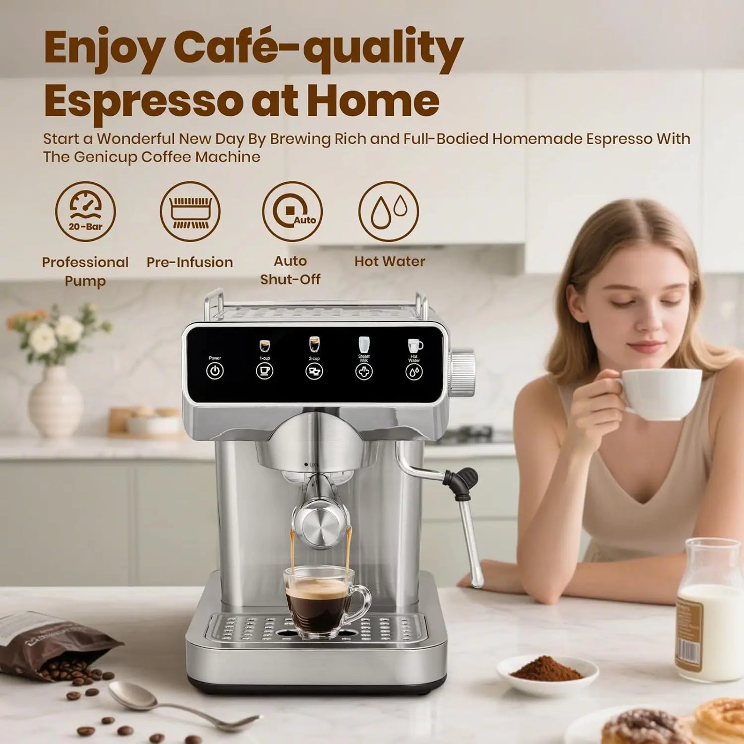 Espresso Machine 20-Bar Steam Wand 51oz Tank