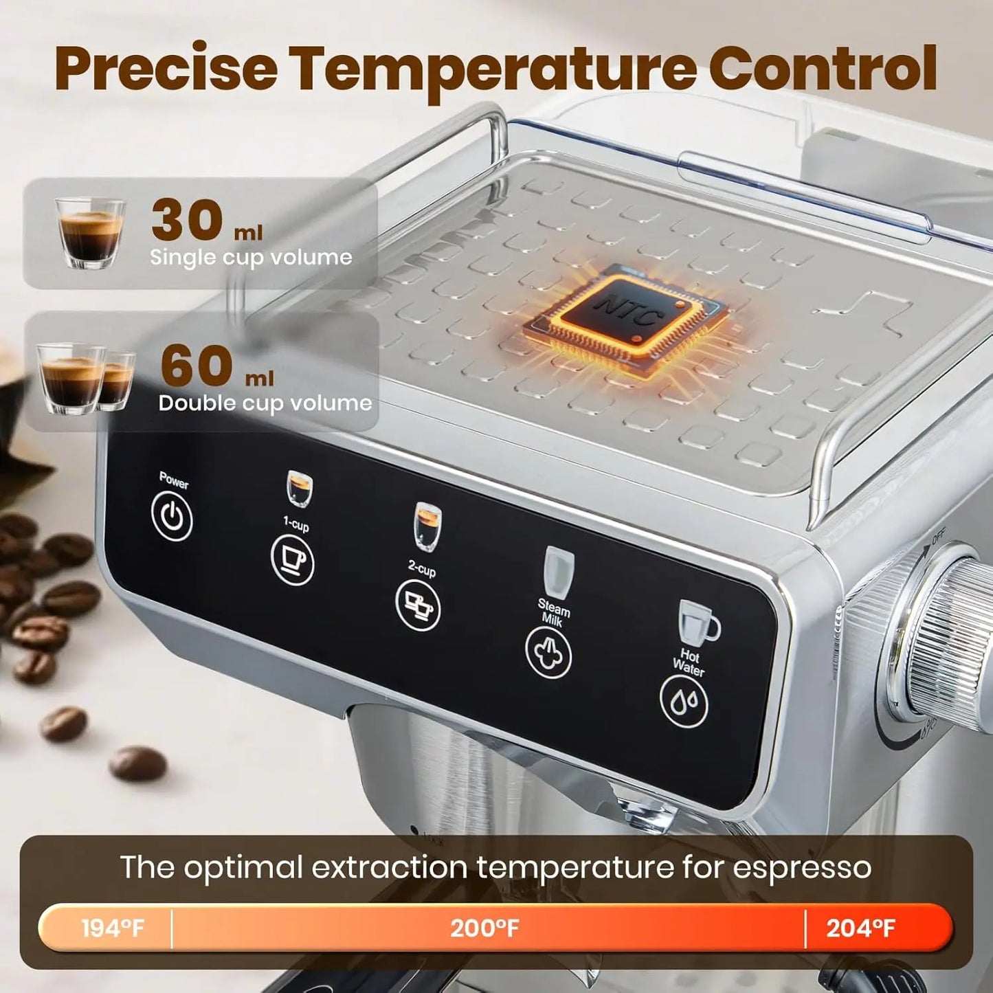 Espresso Machine 20-Bar Steam Wand 51oz Tank
